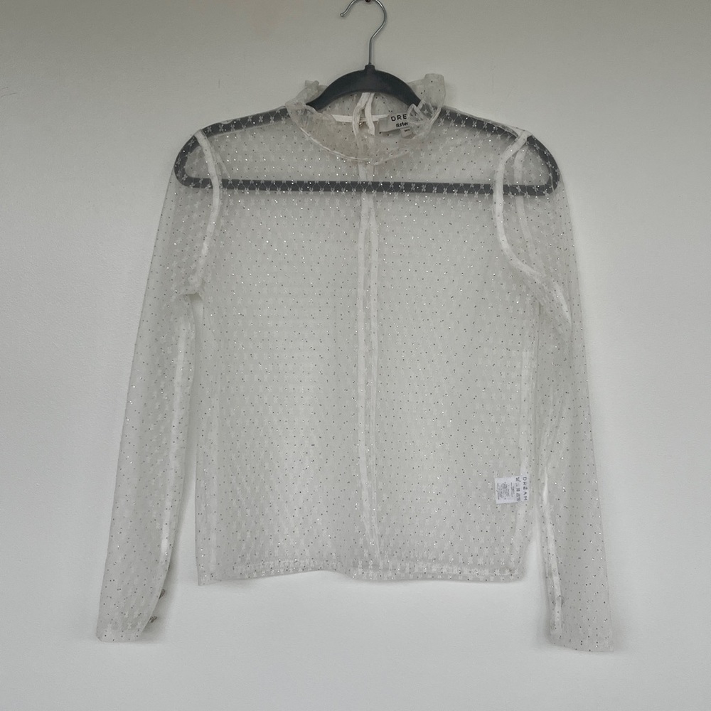 {{sister jane}} Sheer White Blouse with Ruffle Collar